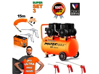 PANTERMAX®AirFlow® 57 SILENT SET3 bezolejový tichý kompresor 2,9kW, 76dB, 10bar + 11-dílná pneu sada