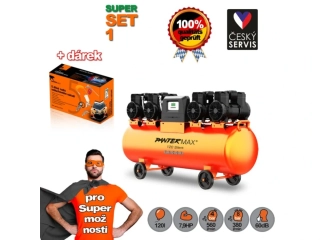 PANTERMAX®AirFlow® 120 SILENT SET1 bezolejový tichý kompresor 5,8kW + 5-dílná pneu sada